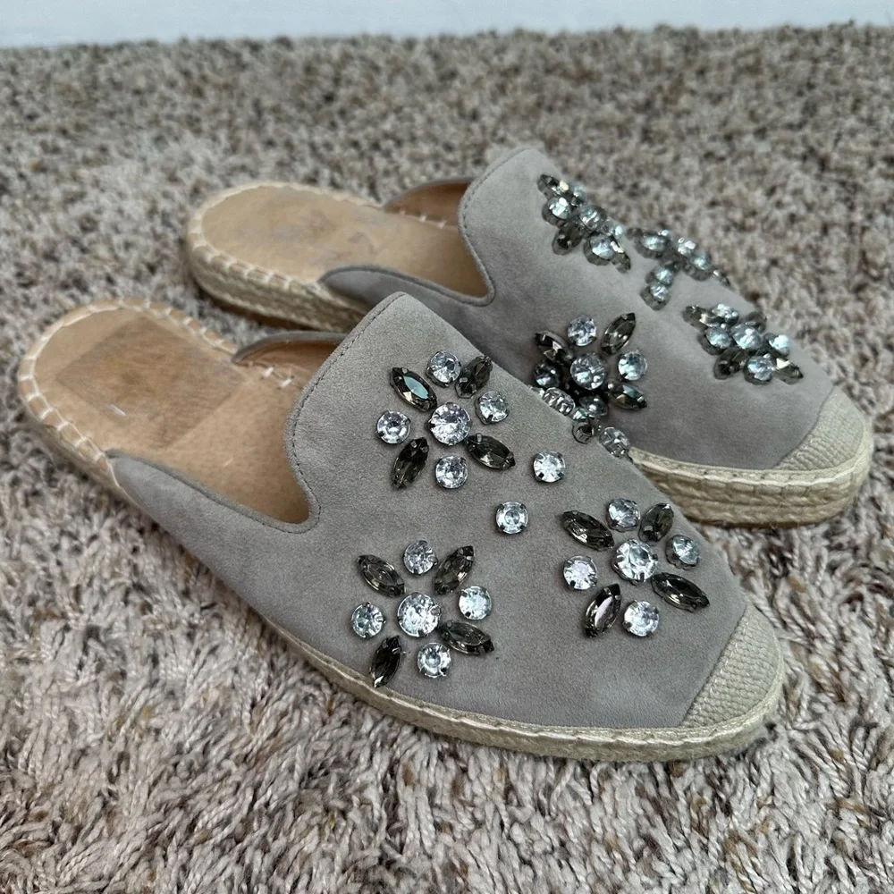Halogen Blythe Crystal Embellished Espadrille Mule in Stone Suede Size 8.5